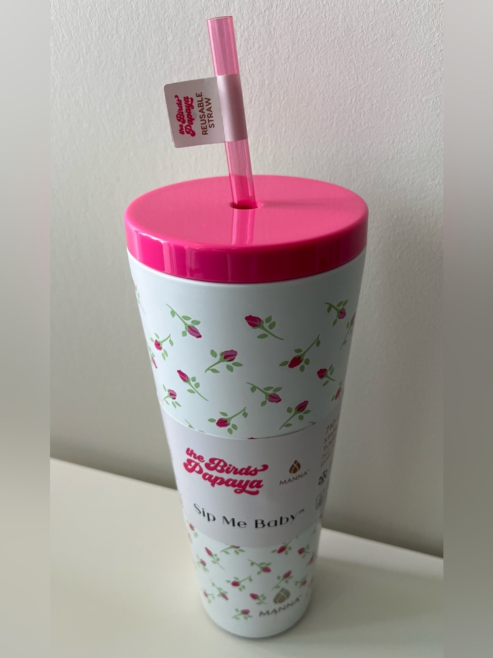 Brand new - MANNA x The Birds Papaya stainless steel tumbler, 24 oz